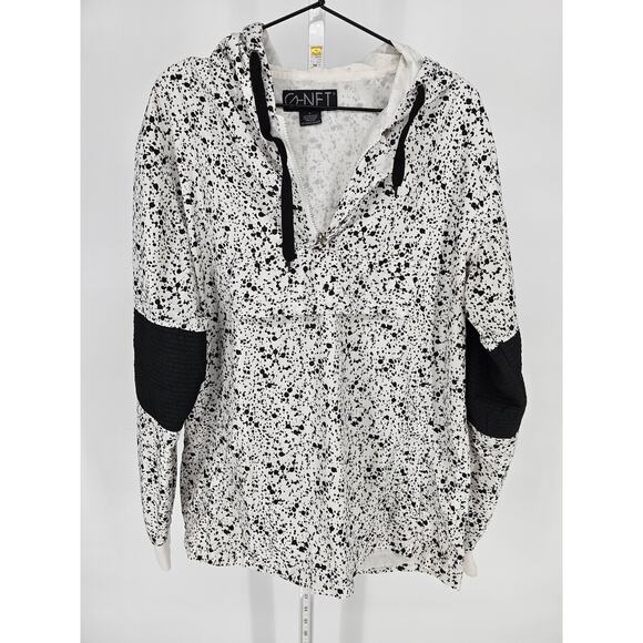 G-Net Mens Sz L Pullover Windbreaker Jacket Hooded Black White Spatter Print - Picture 1 of 3